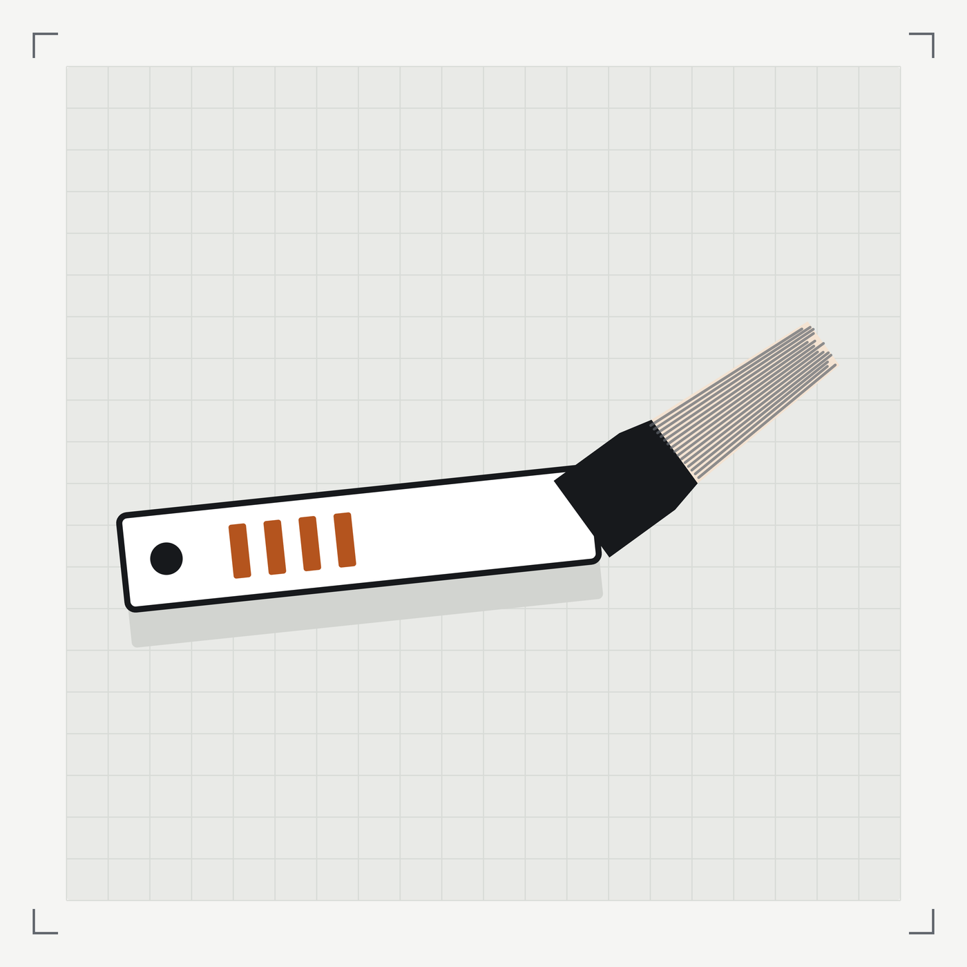 Illustration der Fugenbürste in Seitenansicht: langer ABS-Griff mit Riffelung und schmaler, abgewinkelter Borstenkopf.